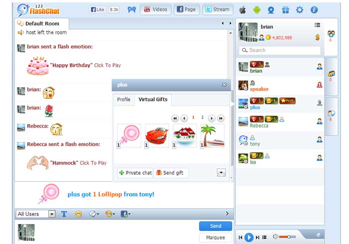 Virtual Gifts Record in the Profile Panel, 123 Flash Chat Software Virtual Gifts Record in the Profile Panel, 123 Flash Chat Software